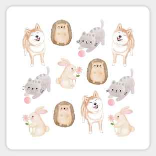 Cute Pet Animals | Adorable Dog, Cat, Rabbit, Hedgehog Art | Gifts for Pet Owners | Gifts for Pet Lovers | Gifts for Animal Lovers Magnet